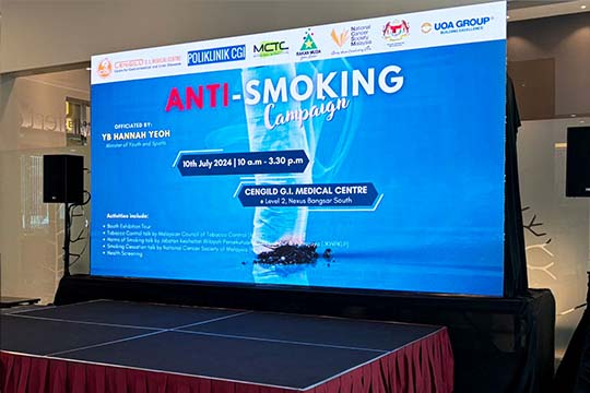 Rental Indoor LED Screen for Cengild G. I. Medical Centre for the Anti-Smoking Campaign at Kuala Lumpur