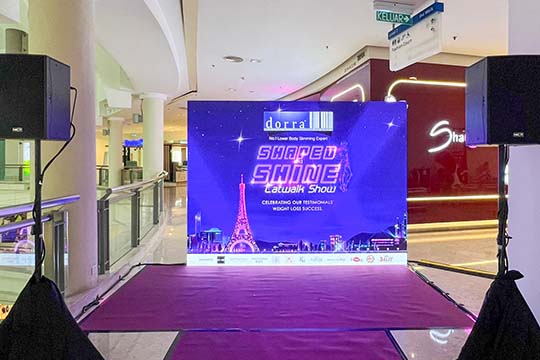 Rental Indoor LED Screen for DORRA Slimming Sdn Bhd for the event Shaped & Shine Catwalk Show at The Curve, Petaling Jaya