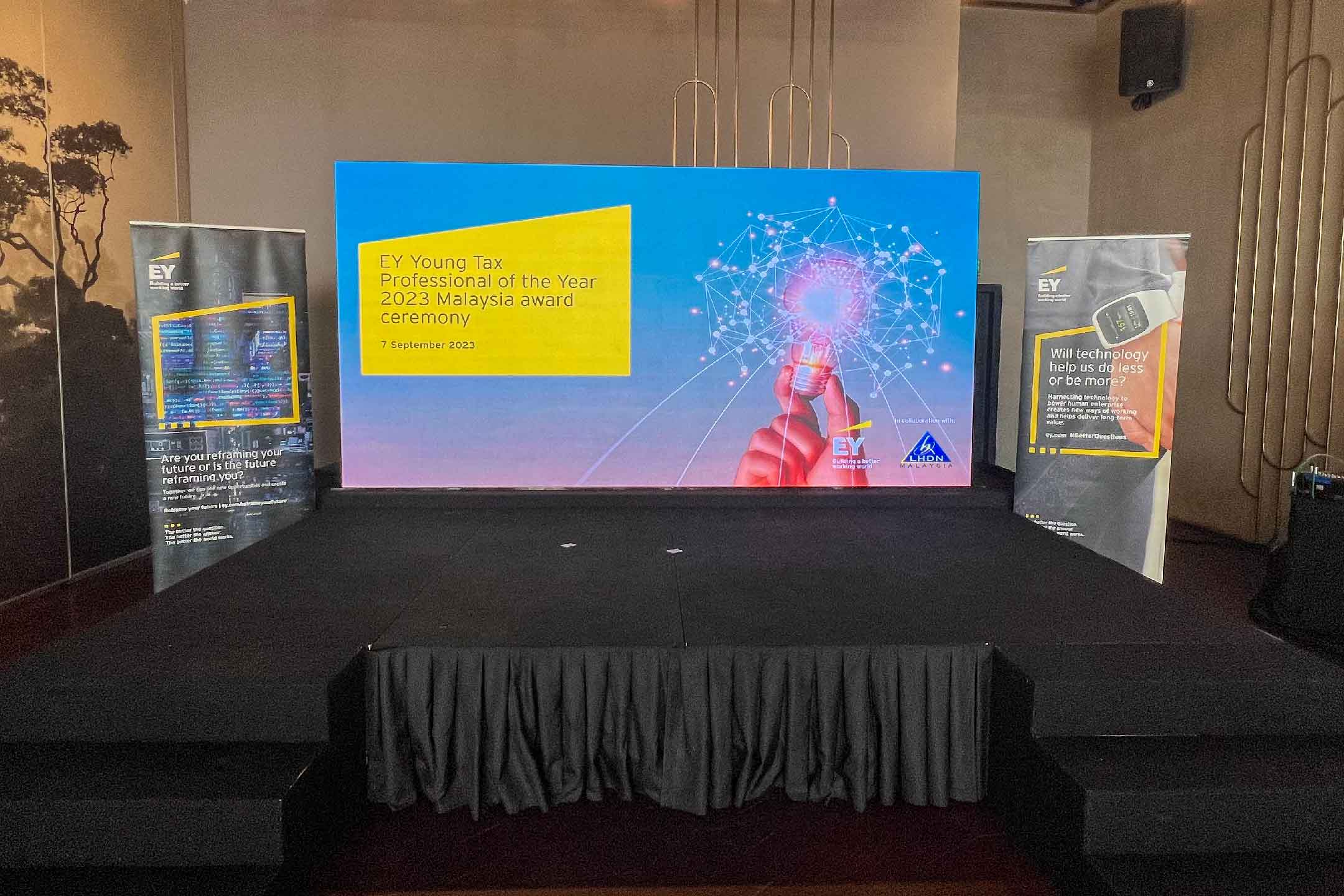 Rental Indoor LED Screen for EY Young Tax Professional of the Year 2023 Malaysia Award Ceremony at Colony Star Boulevard KLCC