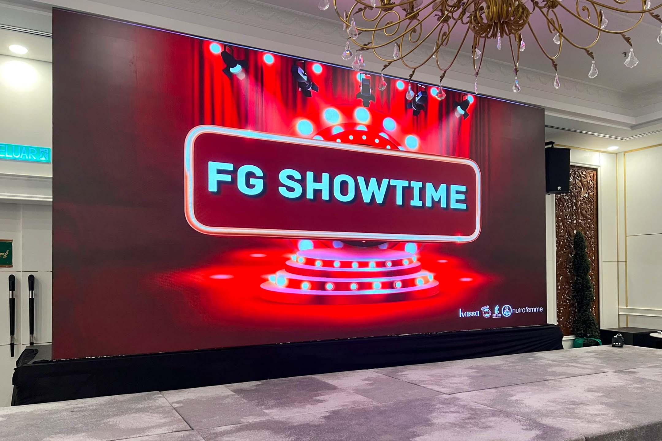 Rental Indoor LED Screen for First Grade Resources Sdn Bhd for the event FG Showtime at Century Pines Resort Cameron Highlands