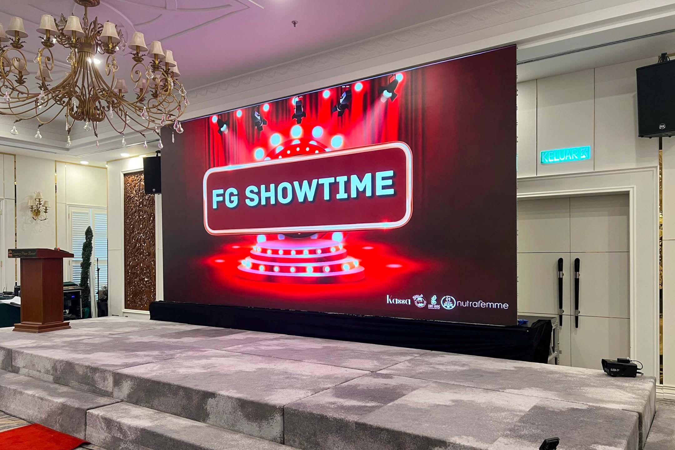 Rental Indoor LED Screen for First Grade Resources Sdn Bhd for the event FG Showtime at Century Pines Resort Cameron Highlands
