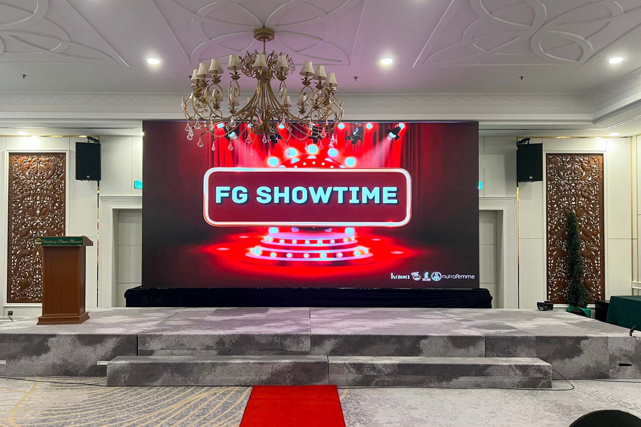 Rental Indoor LED Screen for First Grade Resources Sdn Bhd for the event FG Showtime at Century Pines Resort Cameron Highlands