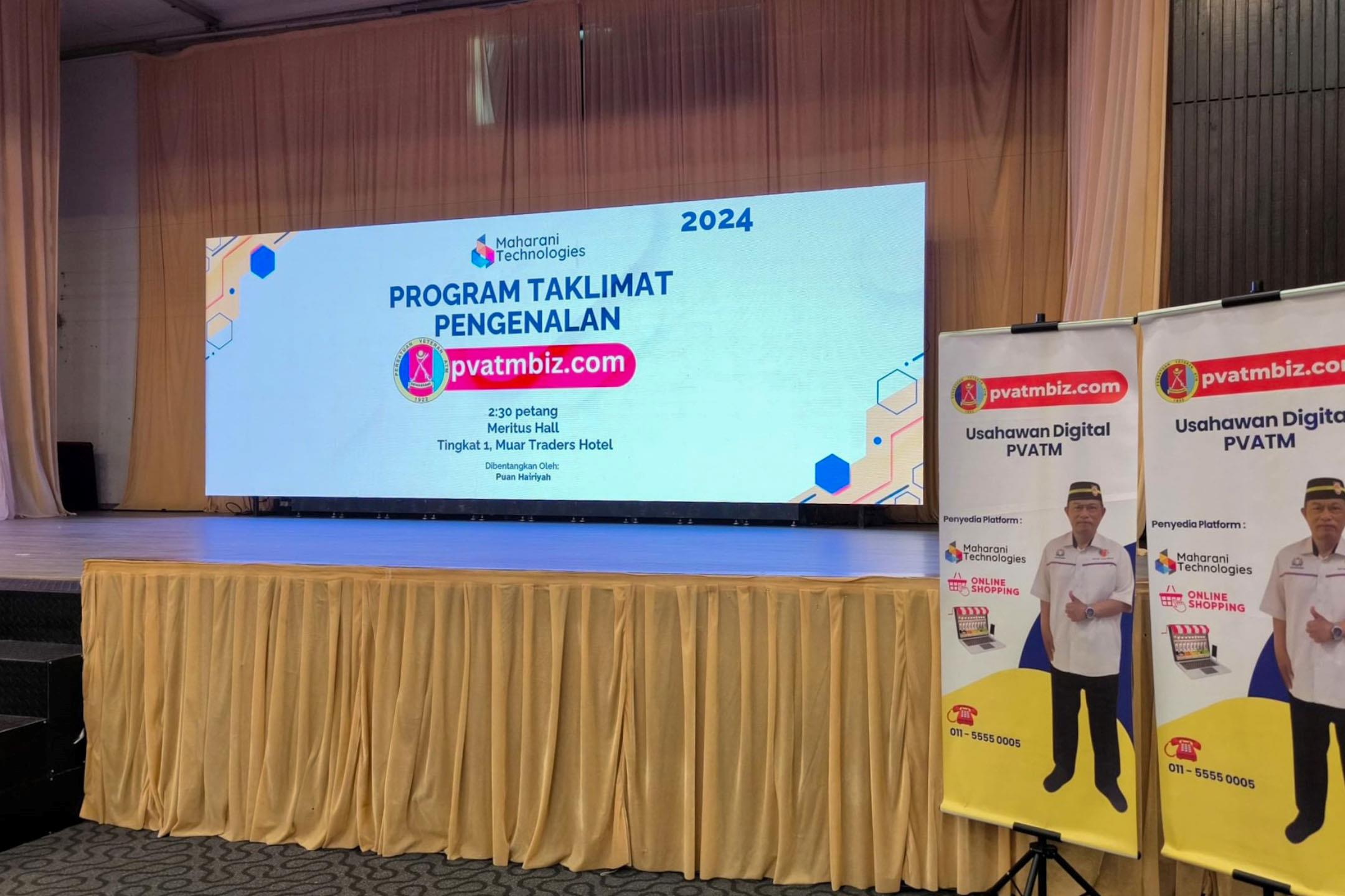 Rental Indoor LED Screen for Persatuan Veteren Angkatan Tentera Malaysia for the Program Taklimat Pengenalan pvatmbiz.com at Muar Traders Hotel