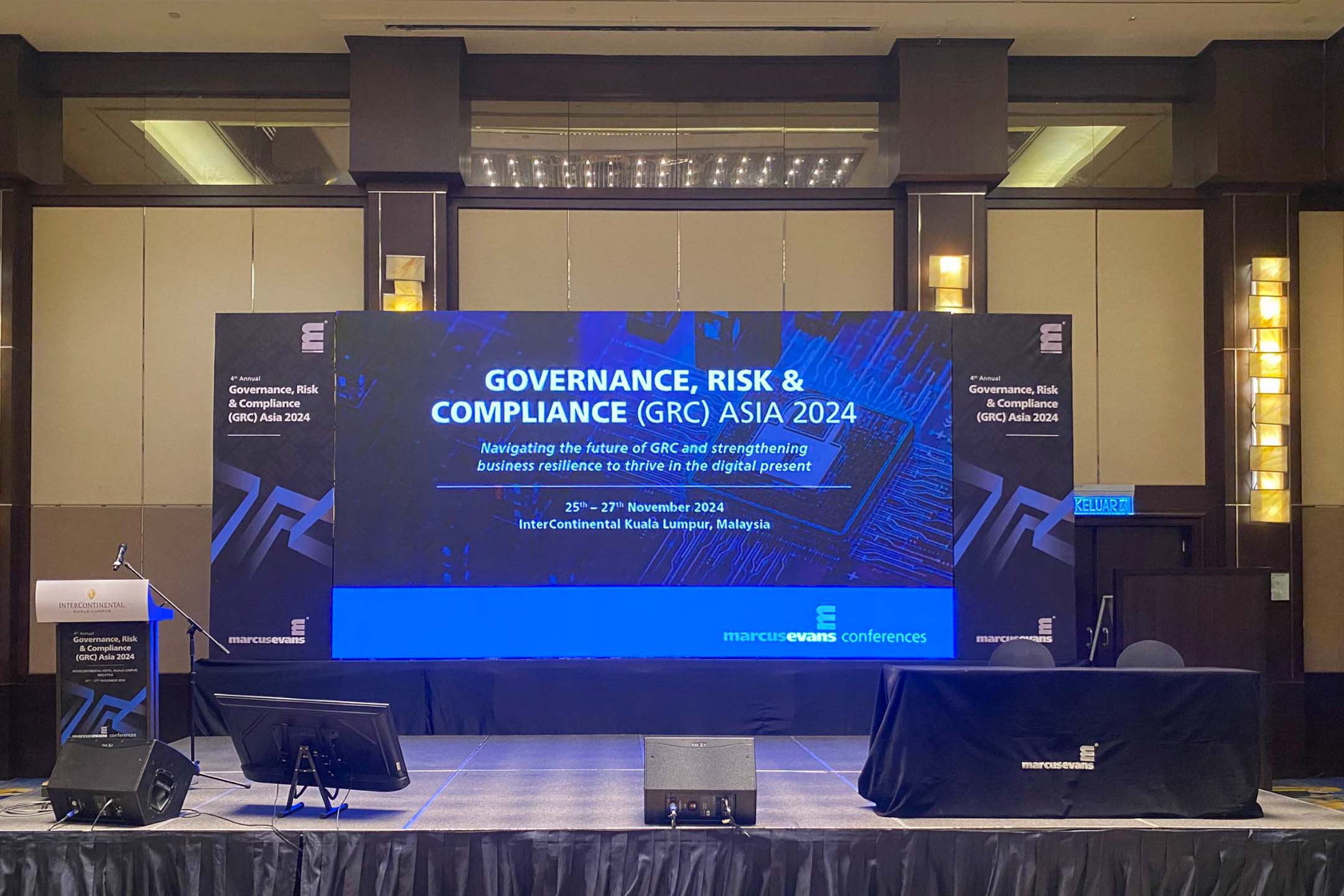 Rental Indoor LED Screen for Marcus Evans (M) Sdn Bhd for the event Governance, Risk & Compliance (GRC) Asia 2024