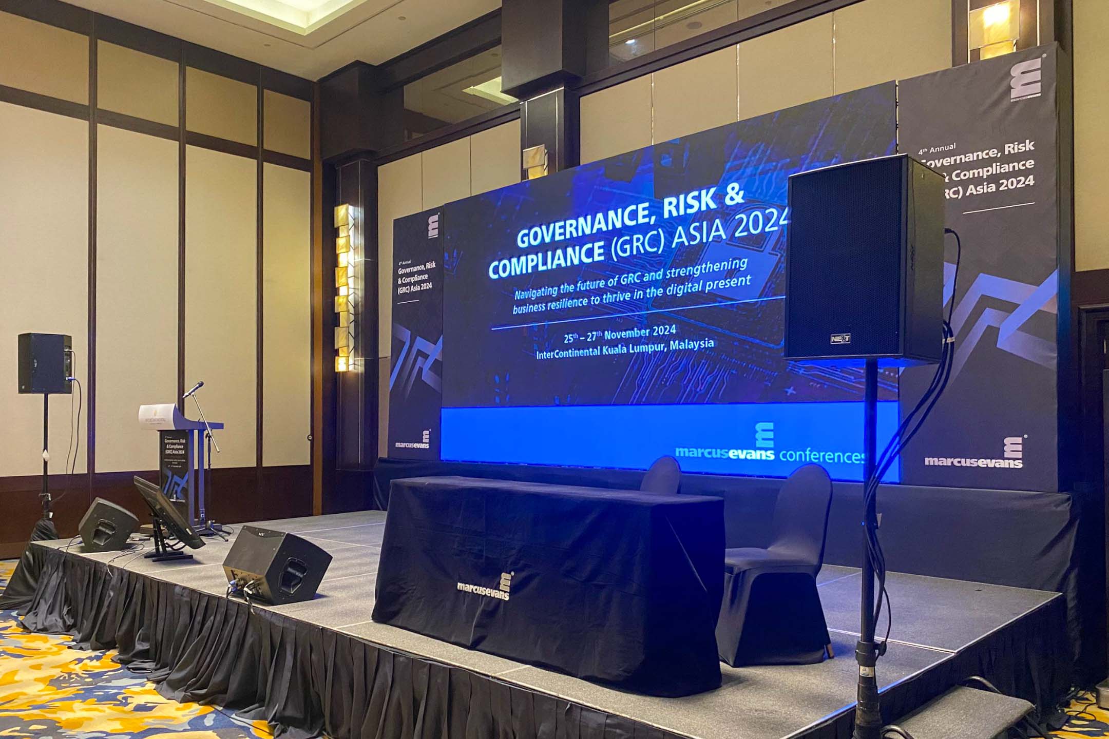 Rental Indoor LED Screen for Marcus Evans (M) Sdn Bhd for the event Governance, Risk & Compliance (GRC) Asia 2024